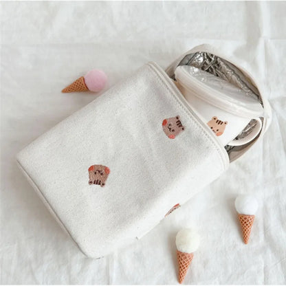 -キャンバスポーチ お弁当バッグ 保冷 保温バッグ ランチバッグ ピクニックバッグ お弁当袋 アニマル刺繍柄 - mamahalo shop - ランチボックス・ランチバッグ -  べビー服 - 子供服 - 男の子 - 女の子