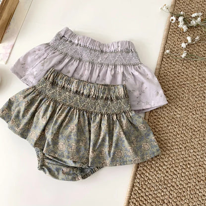 -ベビーパンツ フリルスカートブルマパンツ フラワー花柄プリント 2カラー - mamahalo shop - ブルマパンツ -  べビー服 - 子供服 - 男の子 - 女の子