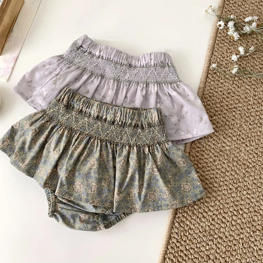 -ベビーパンツ フリルスカートブルマパンツ フラワー花柄プリント 2カラー - mamahalo shop - ブルマパンツ -  べビー服 - 子供服 - 男の子 - 女の子