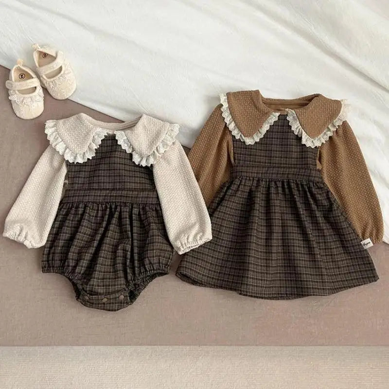 -ベビーロンパース/ワンピース/トップス ノースリーブ チェック - mamahalo shop - ノースリーブロンパース -  べビー服 - 子供服 - 男の子 - 女の子