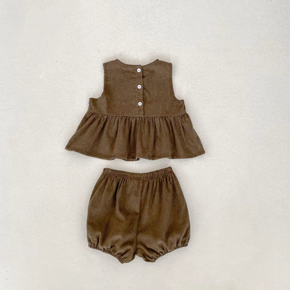 -ベビーキッズセットアップ 2点セット/トップス サーカス刺繍ノースリーブペプラムチュニック+バルーンショートパンツ/長袖バブルスリーブブラウス【mh0007172】 - mamahalo shop - ノースリーブセットアップ -  べビー服 - 子供服 - 男の子 - 女の子