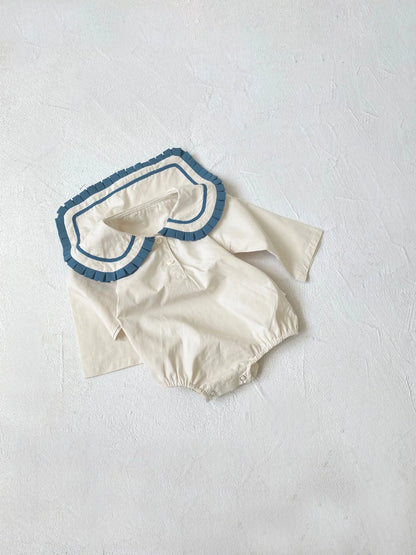 -ベビーロンパース マリンスタイルネイビーセーラーカラー長袖ボディスーツ 2カラー - mamahalo shop - 長袖ロンパース -  べビー服 - 子供服 - 男の子 - 女の子