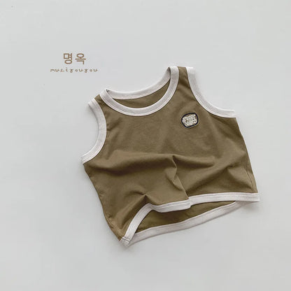 -キッズトップス ノースリーブTシャツ タンクトップ ワンポイントワッペン 3カラー【mh0006325】 - mamahalo shop - タンクトップ・キャミソール・ノースリーブトップス -  べビー服 - 子供服 - 男の子 - 女の子