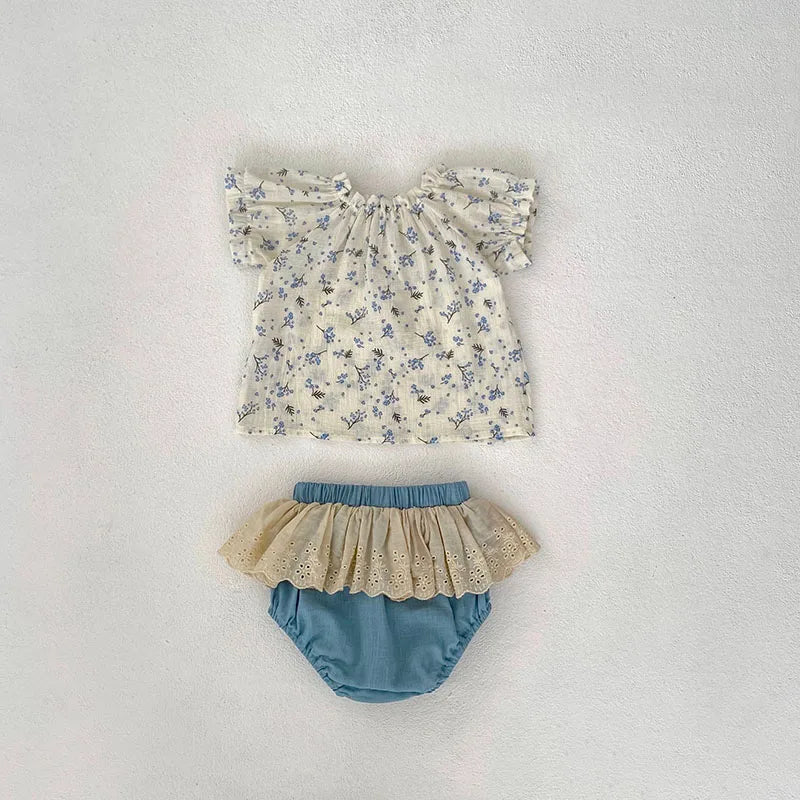 -ベビーセットアップ 2点セット 半袖ブラウス+レースフリルブルマパンツ【mh0006522】 - mamahalo shop - 半袖セットアップ -  べビー服 - 子供服 - 男の子 - 女の子