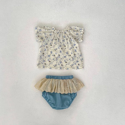 -ベビーセットアップ 2点セット 半袖ブラウス+レースフリルブルマパンツ【mh0006522】 - mamahalo shop - 半袖セットアップ -  べビー服 - 子供服 - 男の子 - 女の子