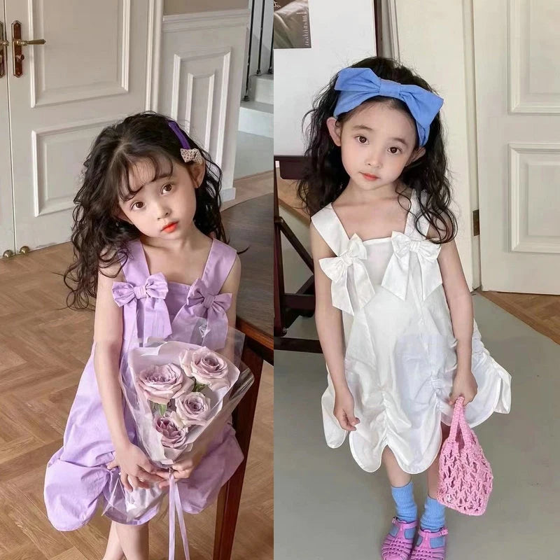 -キッズワンピース キャミソールリボンドレス イレギュラースカート 2カラー【mh0005652】 - mamahalo shop - ノースリーブワンピース -  べビー服 - 子供服 - 男の子 - 女の子