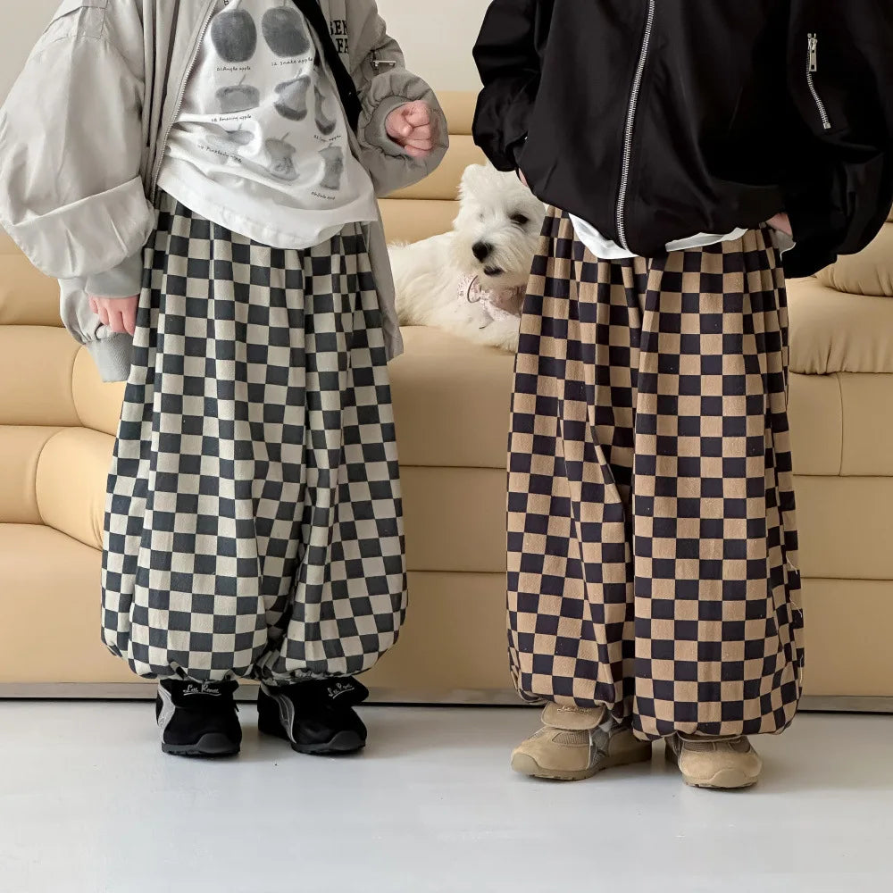 -キッズパンツ チェッカーチェックロングルーズパンツ 2カラー【mh0007367】 - mamahalo shop - ロングパンツ・スウェットパンツ -  べビー服 - 子供服 - 男の子 - 女の子