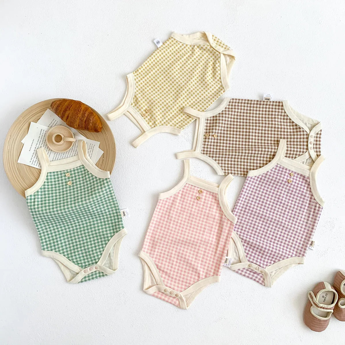 -ベビーロンパース キャミソールボディスーツ チェック【mh0005646】 - mamahalo shop - ノースリーブロンパース -  べビー服 - 子供服 - 男の子 - 女の子