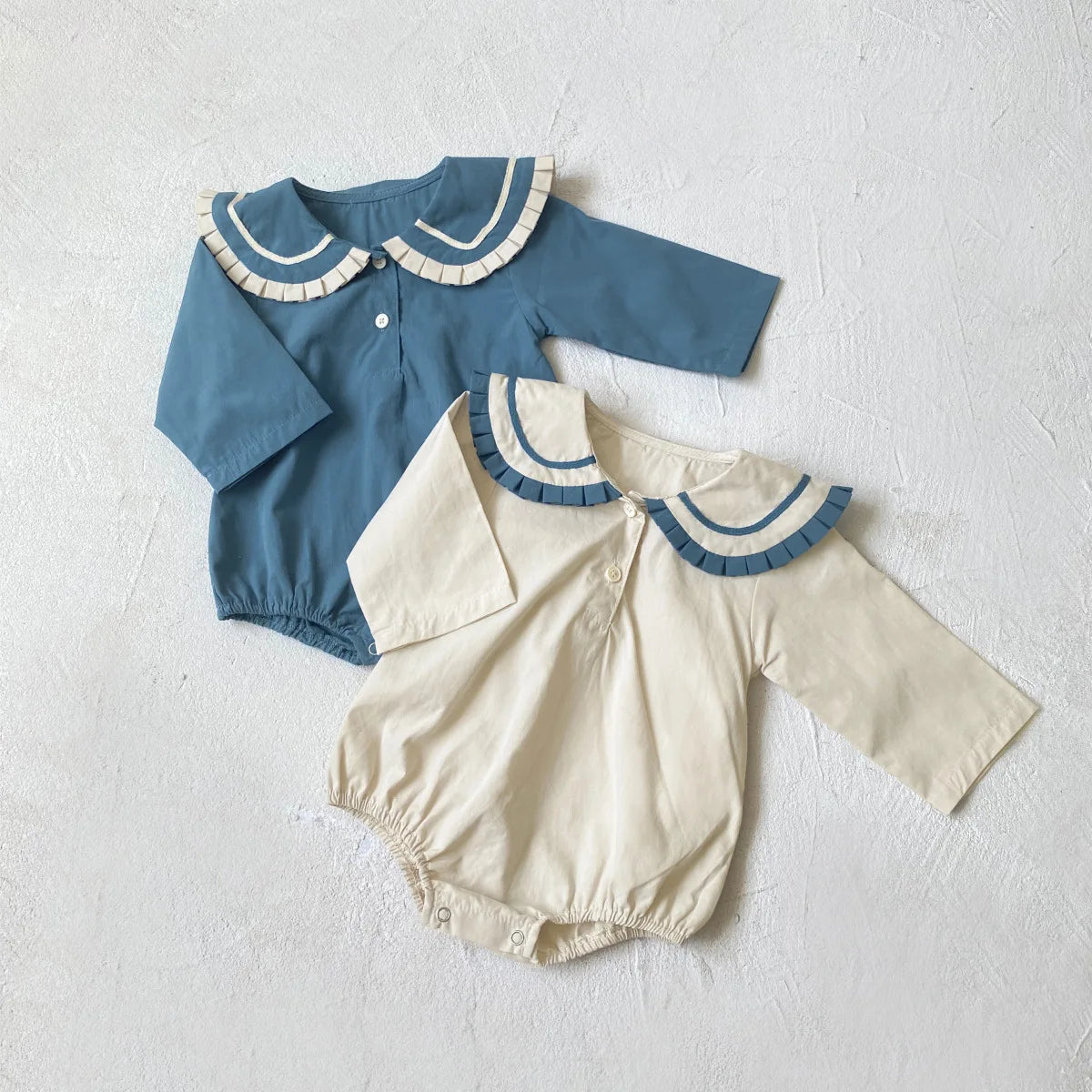 -ベビーロンパース マリンスタイルネイビーセーラーカラー長袖ボディスーツ 2カラー - mamahalo shop - 長袖ロンパース -  べビー服 - 子供服 - 男の子 - 女の子