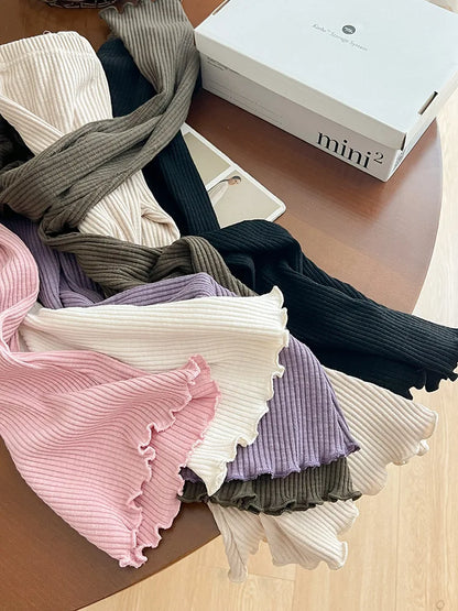 -キッズパンツ フリルフレアリブニットシンプルレギンスパンツ 5カラー - mamahalo shop - レギンスパンツ -  べビー服 - 子供服 - 男の子 - 女の子