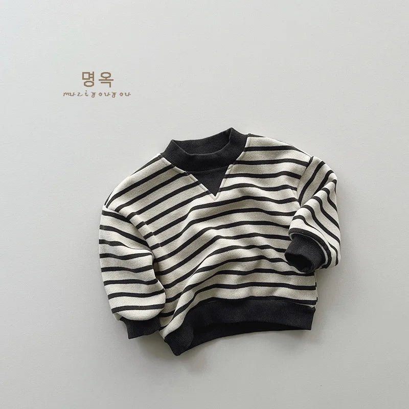 -キッズトップス ボーダー 裏フリーススウェットシャツ トレーナー - mamahalo shop - トレーナー・フーディ -  べビー服 - 子供服 - 男の子 - 女の子