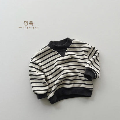 -キッズトップス ボーダー 裏フリーススウェットシャツ トレーナー - mamahalo shop - トレーナー・フーディ -  べビー服 - 子供服 - 男の子 - 女の子