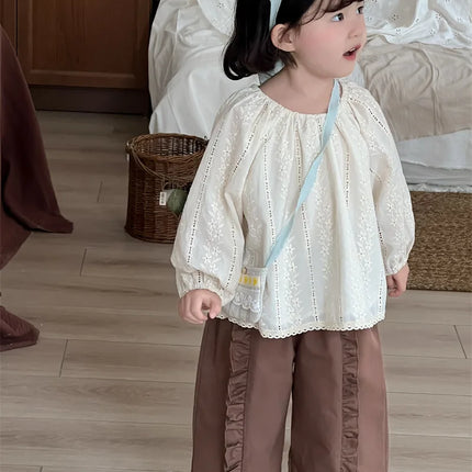 キッズパンツ センター裾フリルワイドルーズロングパンツ - mamahalo shop - ロングパンツ・スウェットパンツ -  べビー服 - 子供服 - 男の子 - 女の子