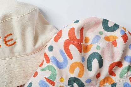 -ベビー キッズ 幾何学 カラフル 刺繍 ロゴ リバーシブル バケットハット 帽子 ボーイズ【mh0002126】 - mamahalo shop - ベビー用帽子 -  べビー服 - 子供服 - 男の子 - 女の子