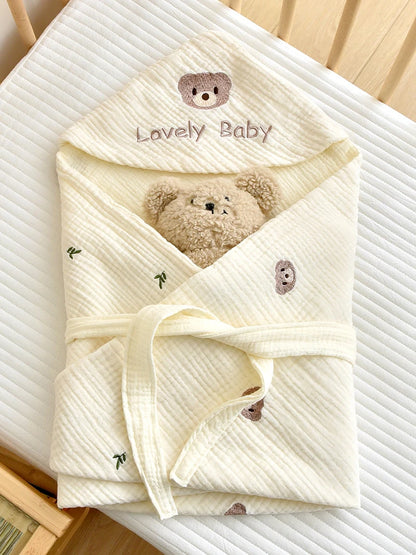 -ベビーブランケット おくるみ スワドル ベアくま うさぎバニー 刺繍 - mamahalo shop - ベビーブランケット・タオル -  べビー服 - 子供服 - 男の子 - 女の子