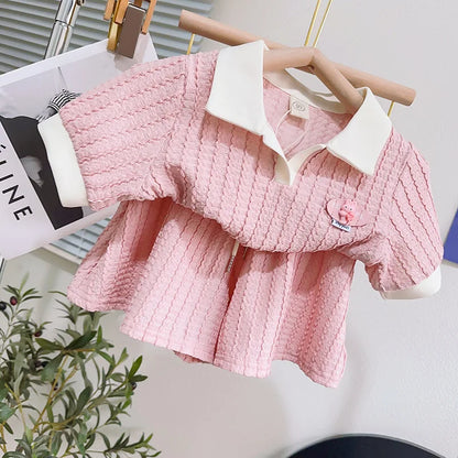 -キッズセットアップ 2点セット 半袖ポロシャツ+ショートパンツ ピンク - mamahalo shop - 半袖セットアップ -  べビー服 - 子供服 - 男の子 - 女の子