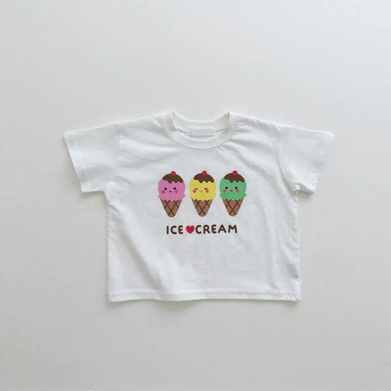 -キッズトップス 半袖プリントTシャツ アイスクリーム柄 2カラー【mh0005514】 - mamahalo shop - 半袖Tシャツ -  べビー服 - 子供服 - 男の子 - 女の子
