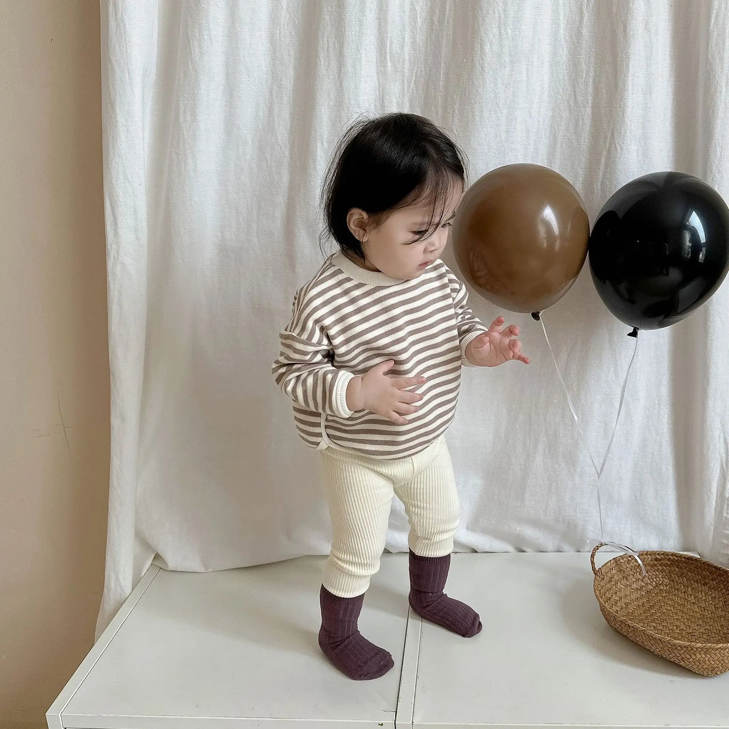 -ベビーキッズトップス 長袖ボーダーTシャツ リブレギンスパンツ - mamahalo shop - 長袖Tシャツ -  べビー服 - 子供服 - 男の子 - 女の子