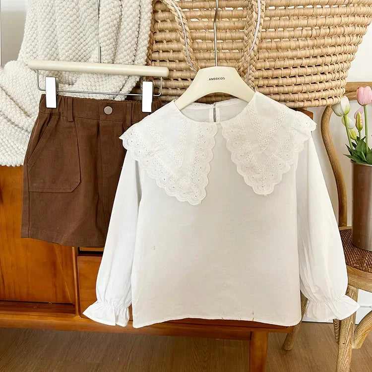 -キッズトップス ビッグフリル襟長袖ブラウス ホワイト【mh0007336】 - mamahalo shop - 長袖シャツ・ブラウス -  べビー服 - 子供服 - 男の子 - 女の子