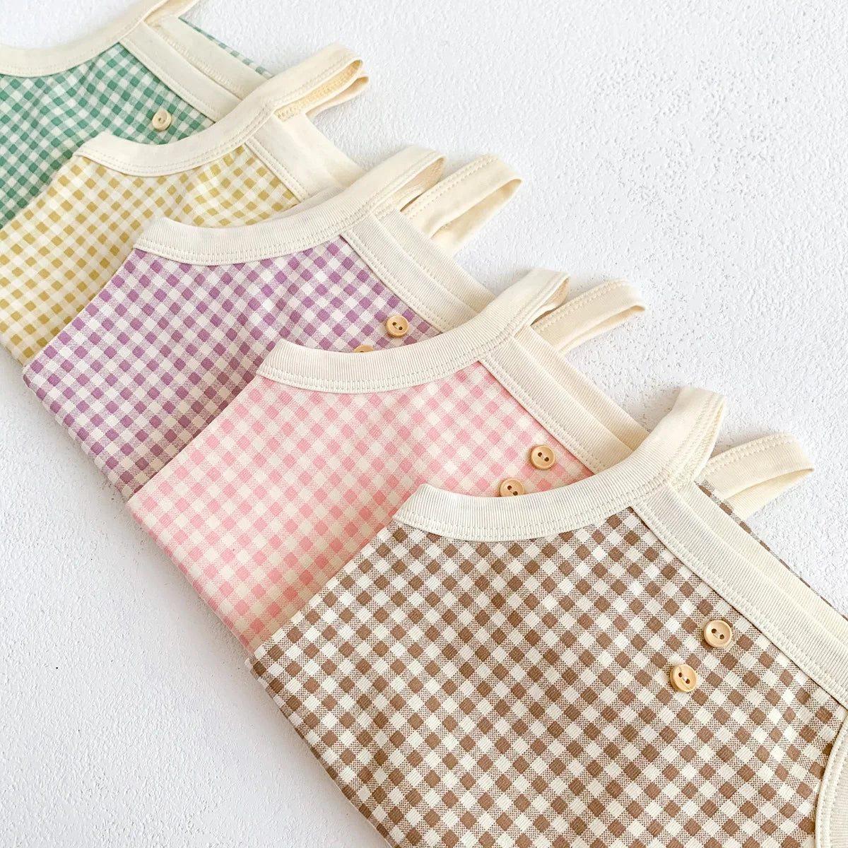 -ベビーロンパース キャミソールボディスーツ チェック【mh0005646】 - mamahalo shop - ノースリーブロンパース -  べビー服 - 子供服 - 男の子 - 女の子