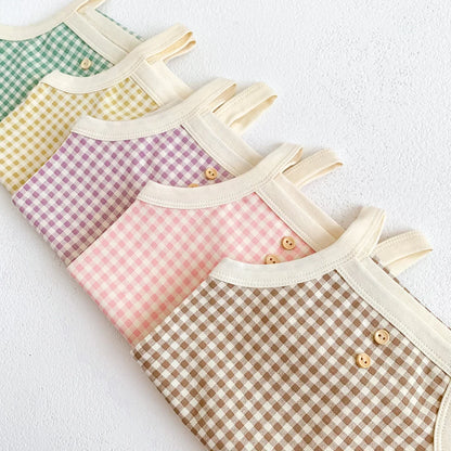 -ベビーロンパース キャミソールボディスーツ チェック【mh0005646】 - mamahalo shop - ノースリーブロンパース -  べビー服 - 子供服 - 男の子 - 女の子