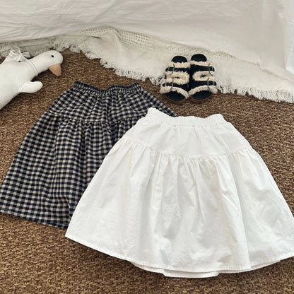 -キッズスカート チェック/無地ミモレ丈Aラインスカート 2カラー【mh-0006770】 - mamahalo shop - スカート -  べビー服 - 子供服 - 男の子 - 女の子