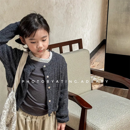 -キッズカーディガン ニットジャケット シンプルベーシック 2カラー - mamahalo shop - カーディガン・パーカー -  べビー服 - 子供服 - 男の子 - 女の子