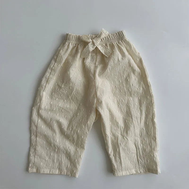 -ベビーパンツ レース刺繍 ロングパンツ リボン サマーパンツ - mamahalo shop - ロングパンツ・スウェットパンツ -  べビー服 - 子供服 - 男の子 - 女の子