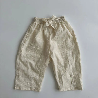 -ベビーパンツ レース刺繍 ロングパンツ リボン サマーパンツ - mamahalo shop - ロングパンツ・スウェットパンツ -  べビー服 - 子供服 - 男の子 - 女の子