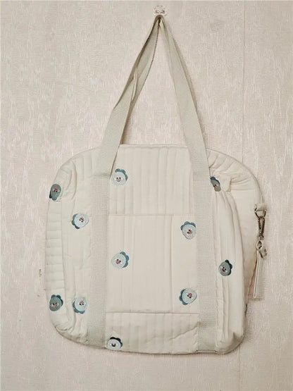 -キルティング くま ベア オリーブ フラワー 刺繍 ショルダー ママバッグ ストローラー ベビーカー - mamahalo shop - マザーズバッグ -  べビー服 - 子供服 - 男の子 - 女の子