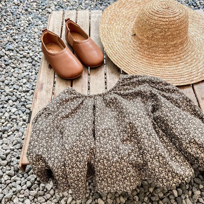 -キッズ フラワー 長袖 パフスリーブ ブラウス スモック - mamahalo shop - 長袖シャツ・ブラウス -  べビー服 - 子供服 - 男の子 - 女の子