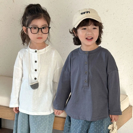 キッズトップス ヘンリーネックシンプル長袖Tシャツ - mamahalo shop - 長袖Tシャツ -  べビー服 - 子供服 - 男の子 - 女の子