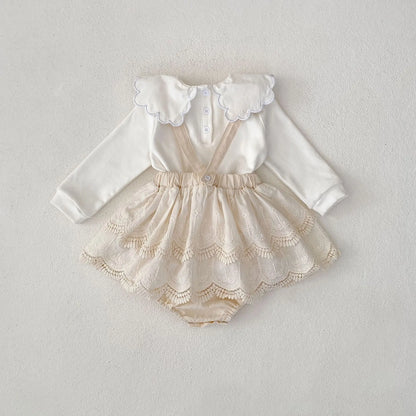 -ベビートップス/パンツ 水玉ドット/無地スクエア襟長袖Tシャツ/サスペンダーレーススカートブルマパンツ - mamahalo shop - 長袖セットアップ -  べビー服 - 子供服 - 男の子 - 女の子