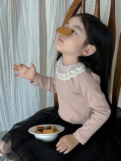 -キッズトップス レース襟リブ長袖Tシャツカットソー 4カラー【mh0006854】 - mamahalo shop - 長袖Tシャツ -  べビー服 - 子供服 - 男の子 - 女の子