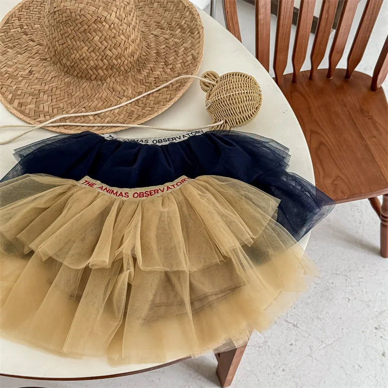 -キッズスカート チュチュ チュールスカート ティアードスカート レターロゴウエスト 2カラー - mamahalo shop - スカート -  べビー服 - 子供服 - 男の子 - 女の子