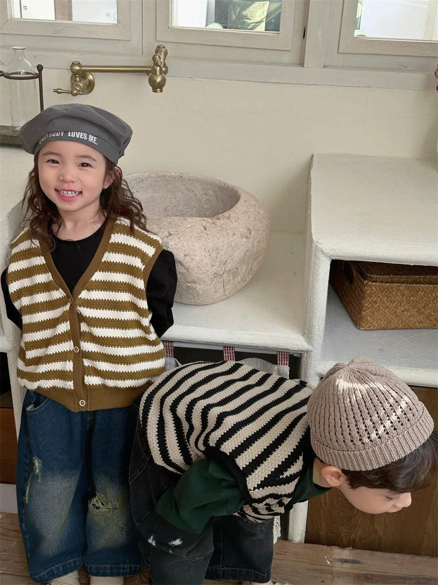 -キッズベスト ボーダー柄ニットベスト イエロー/ブラック/2カラー - mamahalo shop - ベスト -  べビー服 - 子供服 - 男の子 - 女の子