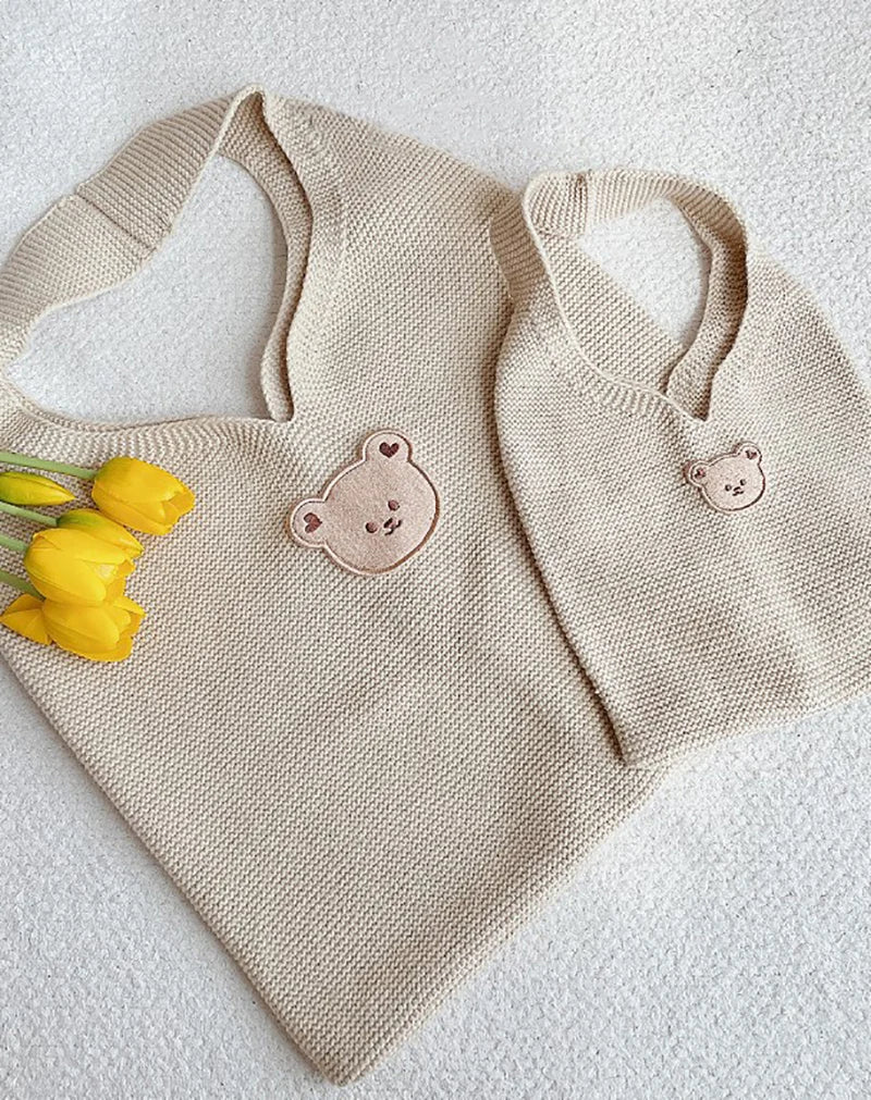 -ニットトートバッグ ベアくま ショッピングバッグ エコバッグ 2サイズ【mh0006497】 - mamahalo shop - メッセンジャーバッグ -  べビー服 - 子供服 - 男の子 - 女の子