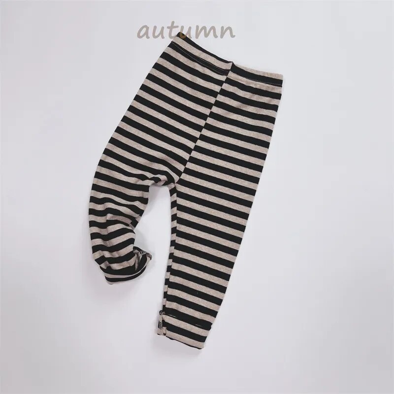 -キッズ 長袖Tシャツ レギンスパンツ 単品 ボーダー シンプル ベーシック パープル グリーン ブラック コーヒー 4カラー ユニセックス 男の子 女の子 子供服 - mamahalo shop - レギンスパンツ -  べビー服 - 子供服 - 男の子 - 女の子