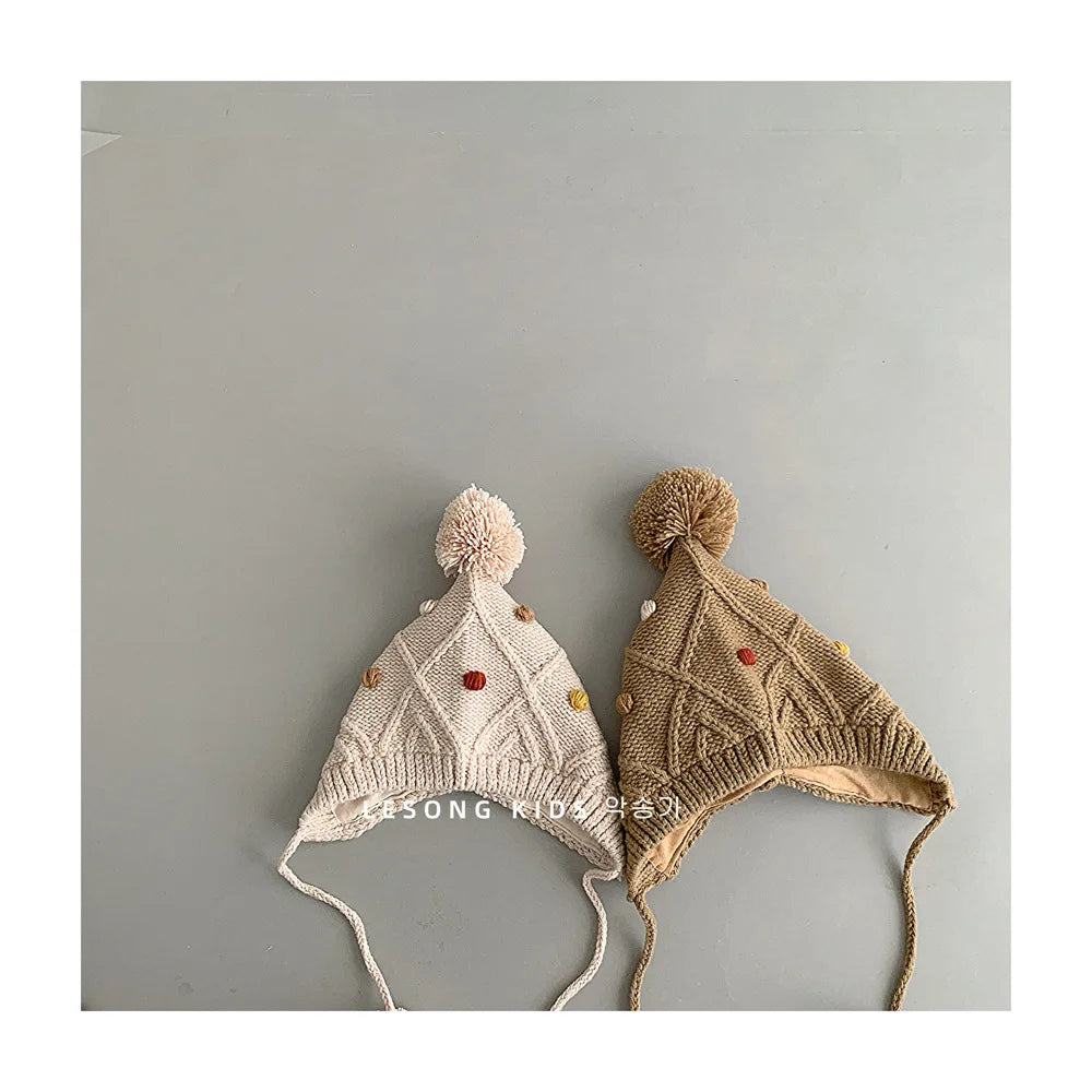 -ベビー帽子 ポンポン付きニットキャップボンネット 5カラー【mh0006952】 - mamahalo shop - ベビー用帽子 -  べビー服 - 子供服 - 男の子 - 女の子