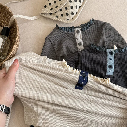 -キッズトップス 長袖Tシャツ レースヘンリーネック 3カラー - mamahalo shop - 長袖Tシャツ -  べビー服 - 子供服 - 男の子 - 女の子