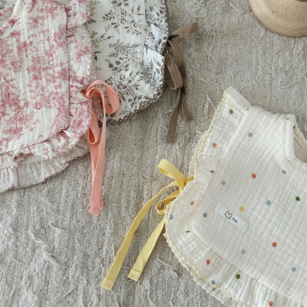 -ベビースタイ ビブベスト よだれかけ ショール 前かけ フリル リボン フラワー花柄/水玉【mh0006401】 - mamahalo shop - よだれかけ -  べビー服 - 子供服 - 男の子 - 女の子