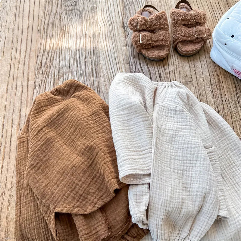 -キッズ セットアップ ナチュラル シンプル ルーズ 長袖 トップス パンツ パジャマ - mamahalo shop - 長袖セットアップ -  べビー服 - 子供服 - 男の子 - 女の子