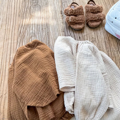 -キッズ セットアップ ナチュラル シンプル ルーズ 長袖 トップス パンツ パジャマ - mamahalo shop - 長袖セットアップ -  べビー服 - 子供服 - 男の子 - 女の子