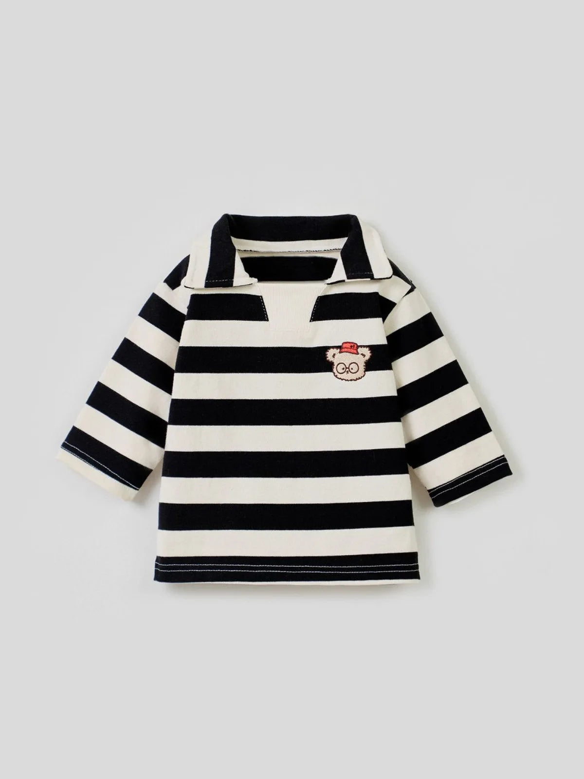 -ベビートップス ベアくまワッペンボーダー長袖ラガーシャツ 2カラー【mh0007070】 - mamahalo shop - 長袖Tシャツ -  べビー服 - 子供服 - 男の子 - 女の子