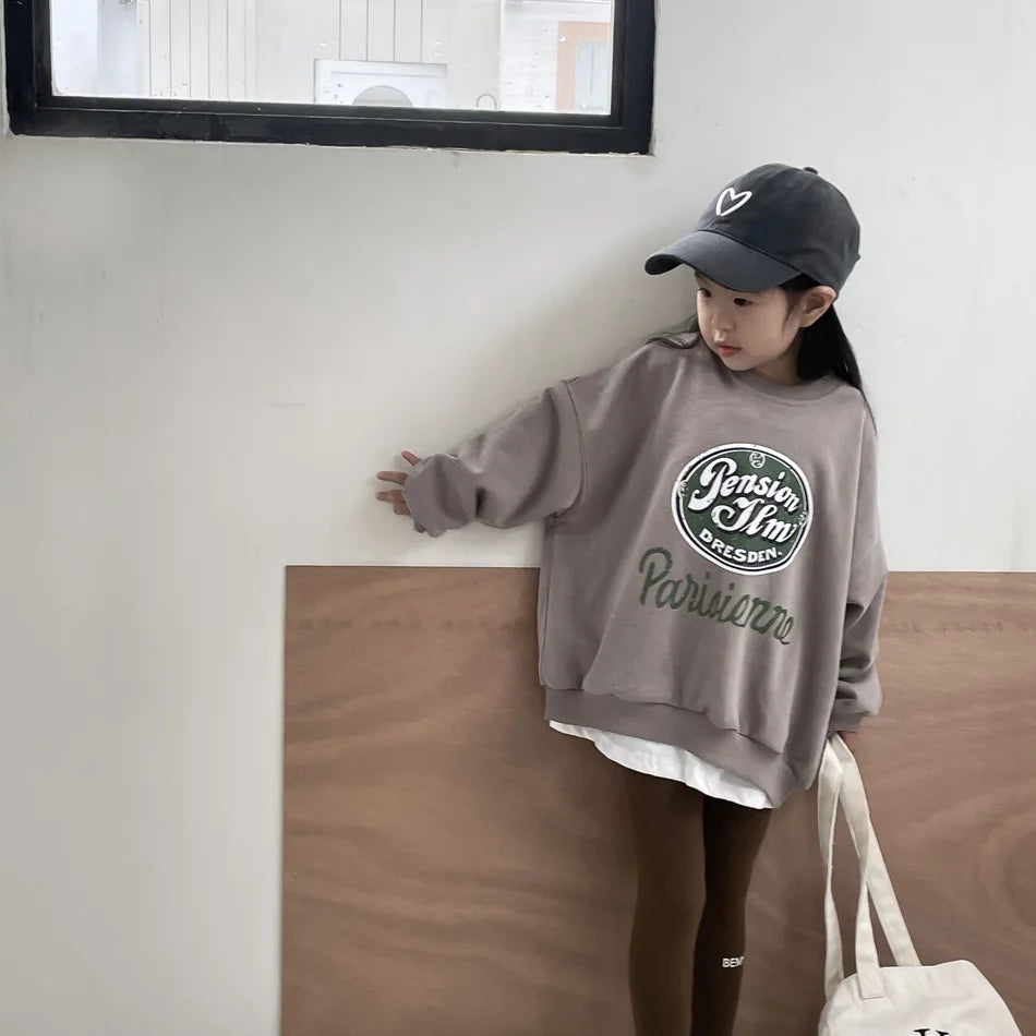 -キッズトップス/パンツ ロゴプリント裏フリースビッグシルエット長袖スウェットシャツ/レターロゴプリントレギンスパンツ【mh0007252】 - mamahalo shop - 長袖セットアップ -  べビー服 - 子供服 - 男の子 - 女の子