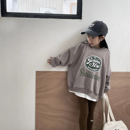 -キッズトップス/パンツ ロゴプリント裏フリースビッグシルエット長袖スウェットシャツ/レターロゴプリントレギンスパンツ【mh0007252】 - mamahalo shop - 長袖セットアップ -  べビー服 - 子供服 - 男の子 - 女の子