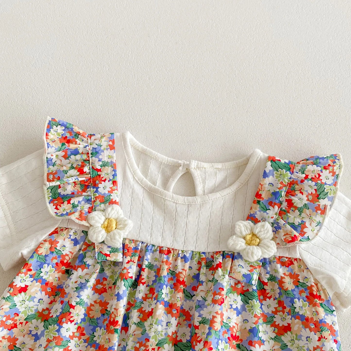 -ベビーロンパース ドッキング半袖ジャンプスーツ フラワー花柄プリント【mh0005372】 - mamahalo shop - 半袖ロンパース -  べビー服 - 子供服 - 男の子 - 女の子