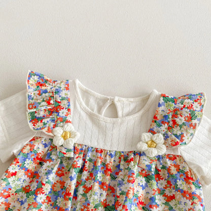 -ベビーロンパース ドッキング半袖ジャンプスーツ フラワー花柄プリント【mh0005372】 - mamahalo shop - 半袖ロンパース -  べビー服 - 子供服 - 男の子 - 女の子