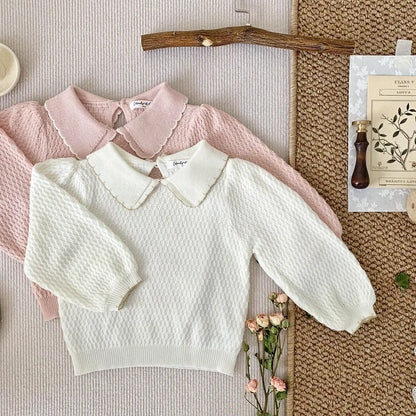 -ベビーキッズトップス 長袖襟付きセーター ニットブラウス ピンク/ベージュ/2カラー【mh0004552】 - mamahalo shop - 長袖シャツ・ブラウス -  べビー服 - 子供服 - 男の子 - 女の子