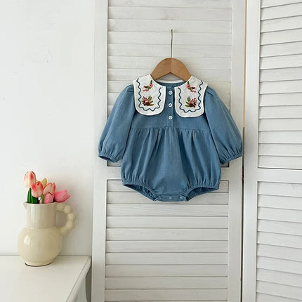 4214 Buy 2pc Wholesale Sister Clothes 2024 Autumn Embroidered Girl's Dresses Or Princess Toddler Girl's One Piece Clothes - mamahalo shop - 長袖ロンパース -  べビー服 - 子供服 - 男の子 - 女の子